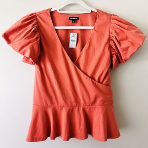 *NEW* Express Burnt Orange Flutter Sleeve Peplum Top Cottagecore $58 Retail XL